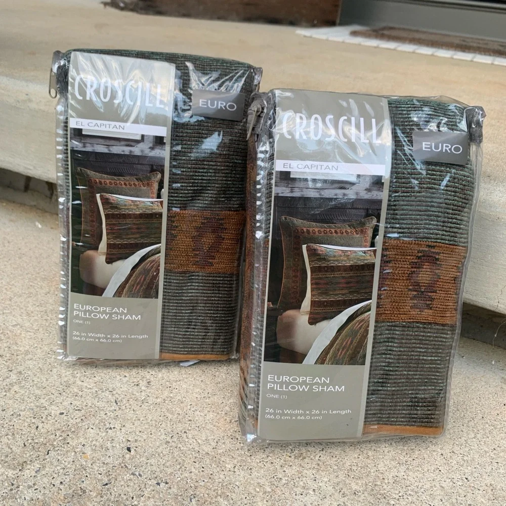 NIP 2 Croscill El Capitan Chenille Jacquard Earthtone Fall Euro Pillow Shams